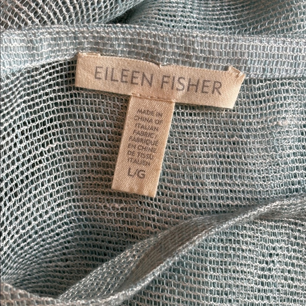 2 Eileen Fisher mesh organic linen tunic tops * tan and light blue * sz LG - Picture 6 of 13